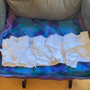 5 white wrap shirts with built in mittens